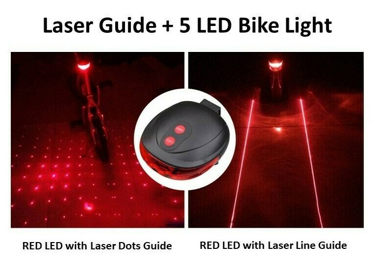 Bike Rear Tail Safety Warning 5 Led+ Laser Flashing Lamp Light