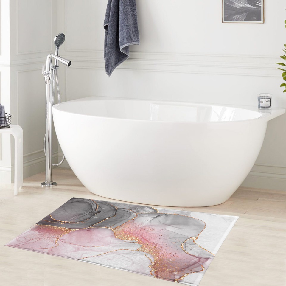 Pink and Grey Abstract Marble Rug Mat Bedroom Carpet Living Room Area