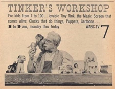 1956 WABC NEW YORK TV AD~TINKERS WORKSHOP HENRY BURBIG~TINY TINK & MAGIC SCREEN