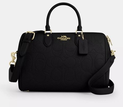 Coach Rowan Large Satchel Bag In Signature Canvas / Black Color/ Gold Hardware
