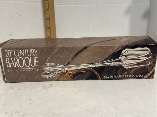 New Godinger 20th Century Baroque Silver Plated Pastry Tongs Original Box - Picture 1 of 9