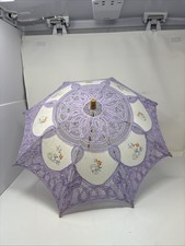 Vintage Purple Lace Parasol Umbrella Handmade Crochet Victorian Style Decoration