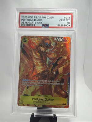 #ad 2025 ONE PIECE PRB02 PORTGAS D ACE ALTERNATE ART PSA 10 $99.99
