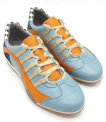 GrandPrix Originals Ice Blue Leather Auto Racing Sneaker GULF Sports Cuir Leder