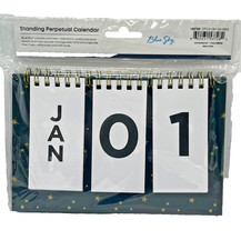 Blue Sky Standing Perpetual Calendar Black & Gold Flip Desk Calendar Office