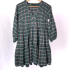Madewell Flannel Colette Mini Dress Green Plaid Babydoll Relaxed Fit Sz 00