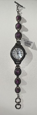 Eon 1962 Silver Oval Purple Stone Band-Swiss Movt-Ladies Watch Orig Box NWT