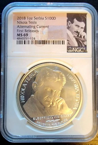 2018 1 OZ. SILVER SERBIA NGC MS69 - TESLA  ALTERNATING CURRENT COIN