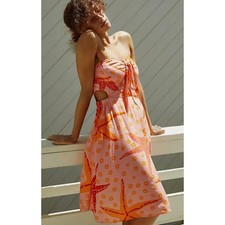 Farm Rio Starfish Dress Womens Small Orange Under The Sea Coverup Beach Travel