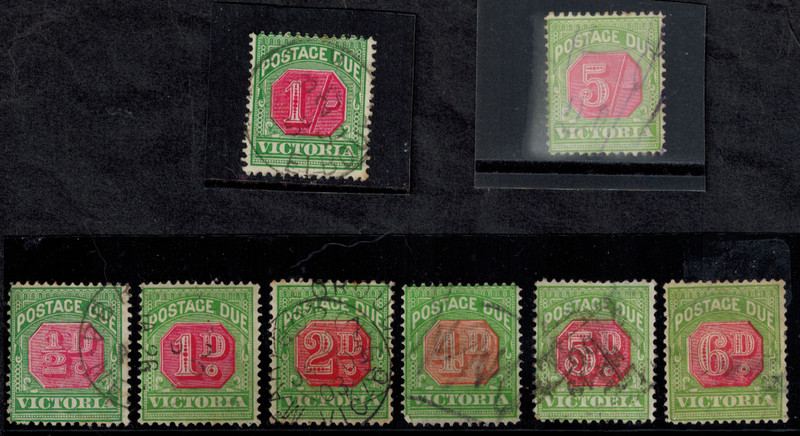 Victoria 1895-1909 Postage Dues 8 Values from 1/2d to 5/- w/ WMK Inverted Used