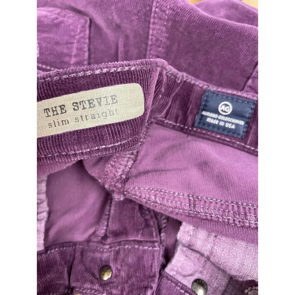 AG Adriano Goldschmied The Stevie 修身直筒紫色灯芯绒长裤女式 26R — 第 3/4 张图片