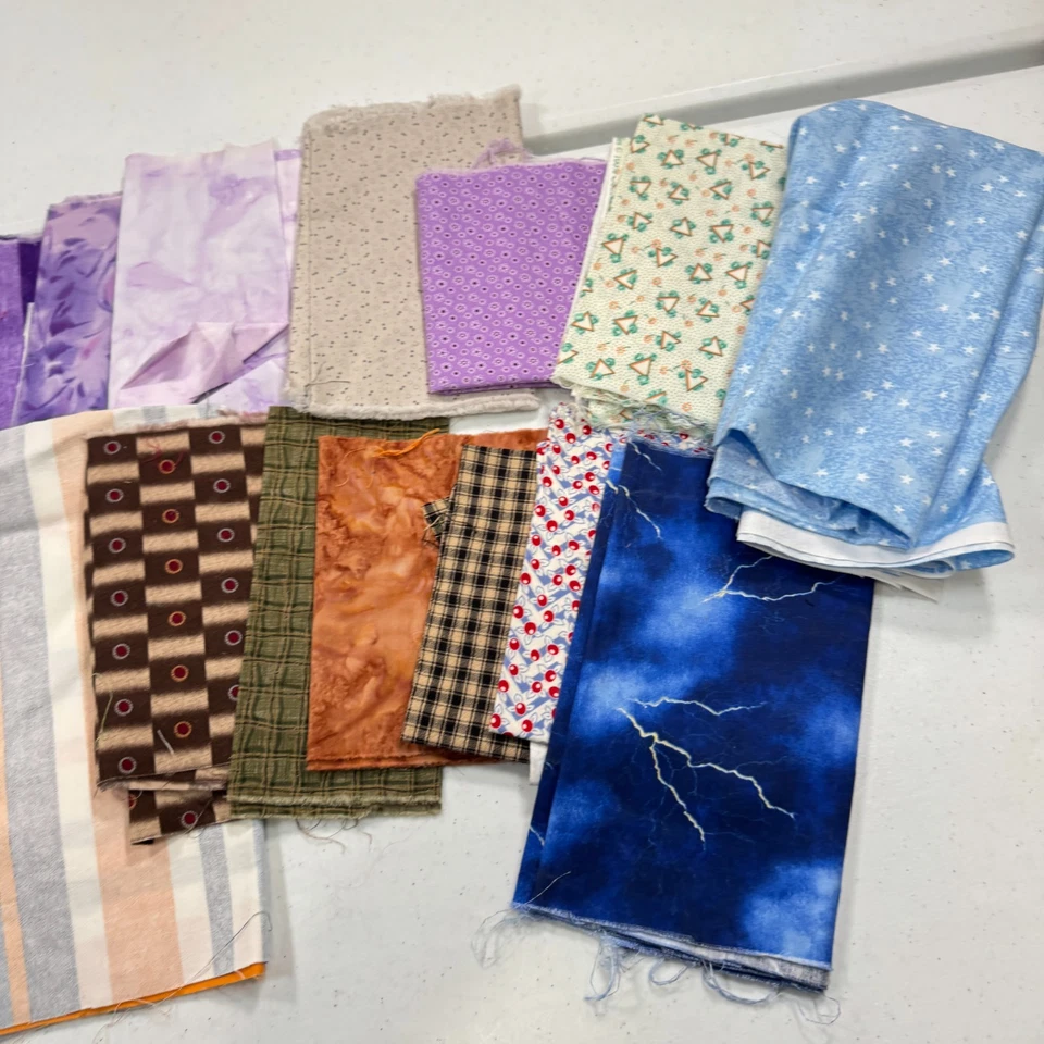 quilting fabric fat quarter bundle 18 blue brown purple stripes floral cotton - Image 2 of 4