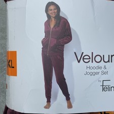 Felina Women's XXL Velour Hoodie Jogger Set Burgundy H0526