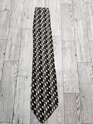 Vintage 80s Fratelli Moda Mens Necktie Tie 100% Silk Dimonds Silver Burgundy 