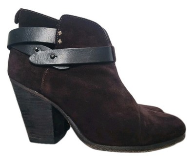 Rag & Bone Harrow Suede Ankle Boots Wmn s 39 Dark Brown Leather Wrap Strap Heels