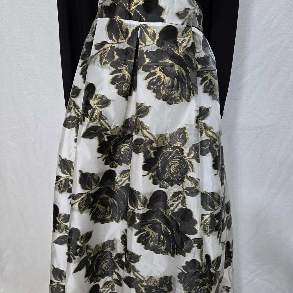 Leslie Fay Dress Womens 18W Black Gold Floral Maxi Gown Long Sleeve F370998 - Image 3 of 4