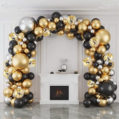 Ballon Girlande Schwarz Gold Silber 127 Stück Geburtstag Hochzeit Party Deko Set