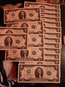 LOT OF 19  Sequential $2 Bills - 2017A L78917854 - L78917870