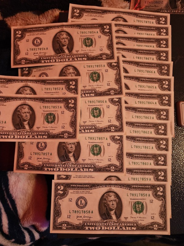 LOT OF 19  Sequential $2 Bills - 2017A L78917854 - L78917870