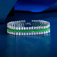 Elegant White Setting Cubic Zirconia CZ 3 Rows Wide Round Tennis Charms Bracelet