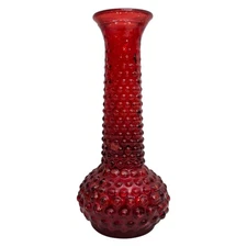 Vintage E.O. Brody Co. 1960's Ruby Red Hobnail Bud Vase 7.5" Tall