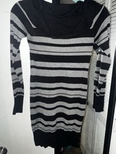 GUESS Y2K Vintage Sweater Dress, Cowl Neck, Black& Gray Striped, Size Medium
