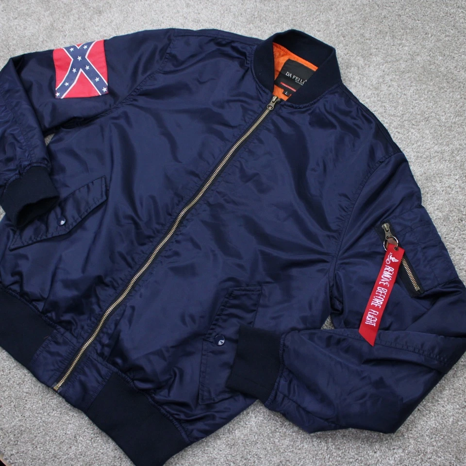 DA FEI LI Bomber Jacket Mens Large Blue Full Zip Nylon Fully Lined Coat Retro - Image 3 of 4