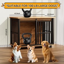 2026 Large Dog Crate Furniture, Wooden Dog Kennel End Table For Medium w/Wheels