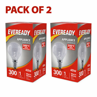 2 x Eveready Backofenbirne 40W Golf SES E14 Backofen Gerätebirne bis 300 Grad