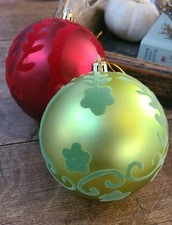 2 Velvet Flocked Christmas Ornaments Large Christmas Balls Shatterproof Plastic
