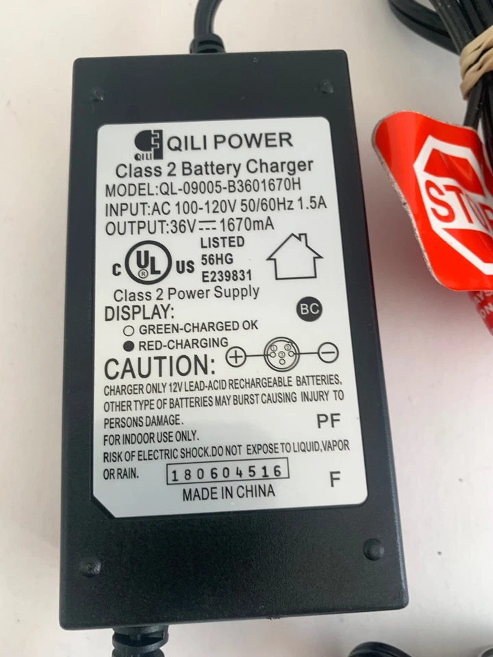 36伏1.5安电池充电器适用于Razor MX500 MX650 QILI电源QL-09005-B3601670H — 第 3/4 张图片