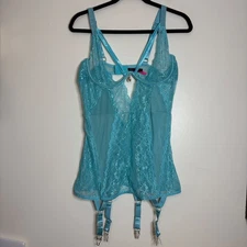 Seven til Midnight Teal Lace Babydoll Teddy Garter Straps Jewel Detail 3X/4X