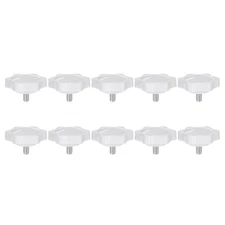 10pcs Star Knobs M5 x 8mm Thread 32mm 6-Point Head Stud Hand Clamping Knob White