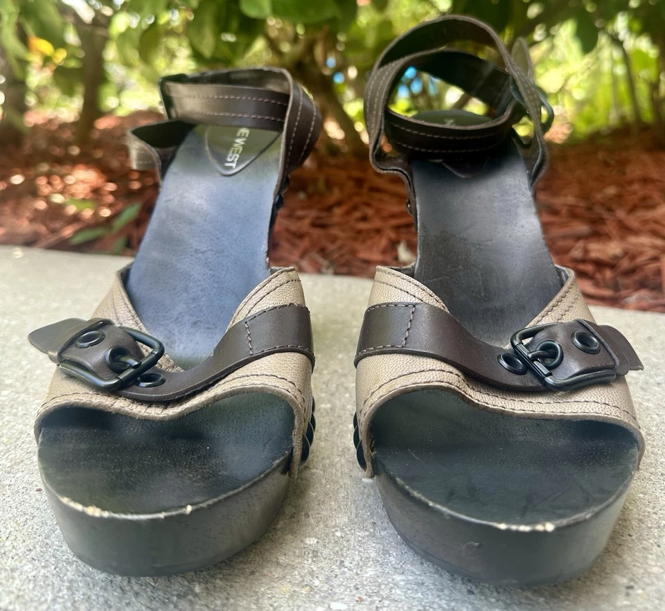 Sandalias de plataforma de cuero marrón Nine West Oceanside talla 9,5 correa al tobillo vintage  Foto 2 de 4