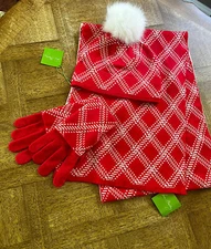 Vera Bradley Set of 3 Red Minsk Plaid Cozy Hat, Scarf, & Tech Gloves NWT