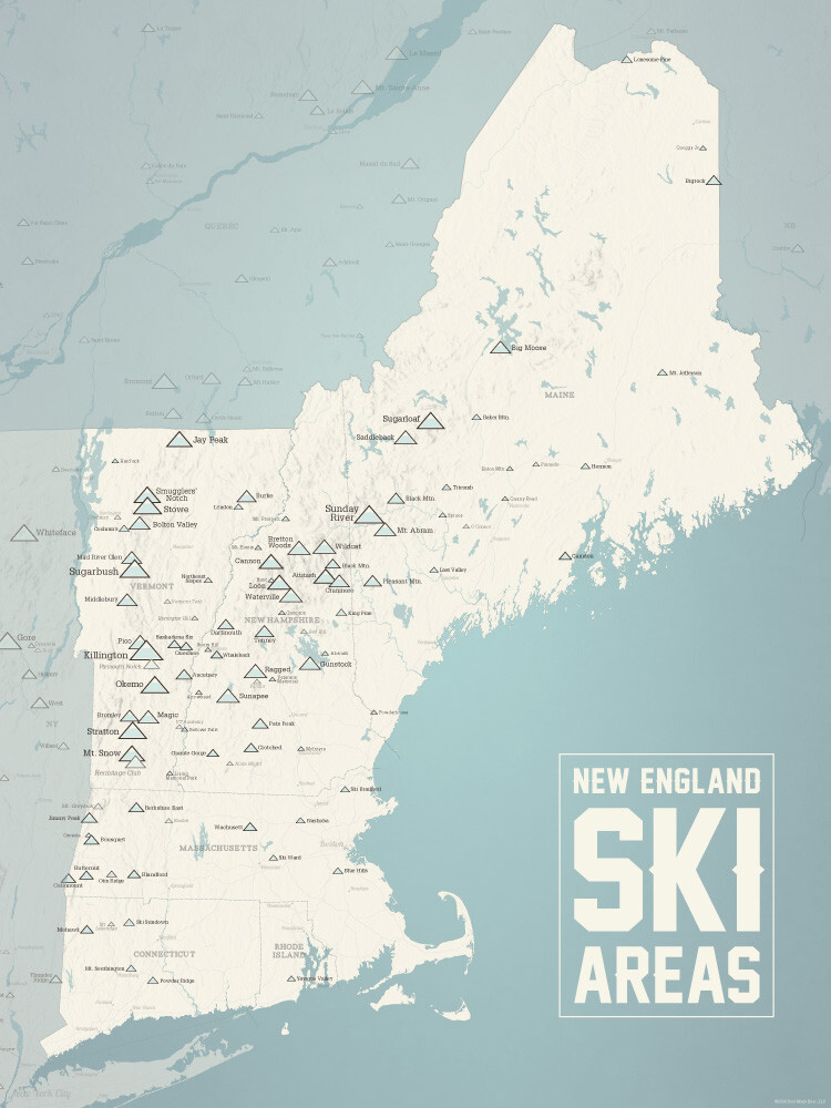 New England Ski Resorts Map 18x24 Poster (Beige Opal Blue) #440