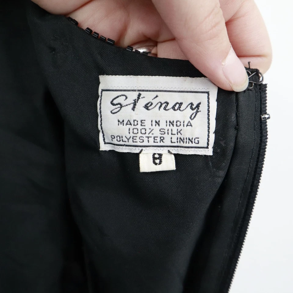 Vestido Stenay de seda con cuentas para mujer 8 negro con solapa ropa de noche estilo vintage años 20 Foto 2 de 4