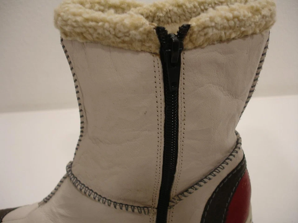 Womens 6 6.5 sz 37 Rieker Faux Fur Lined Winter Boots Booties Side Zip Red Ivory - Image 3 of 4