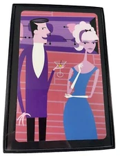 Shag Pink Panther Atomic Art Groovy Martini Couple 4" x 6" MCM Framed Print