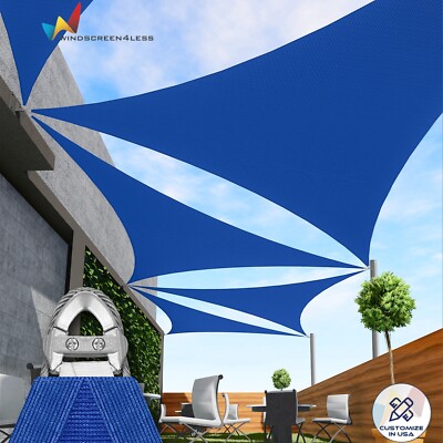 7/8/9ft Blue Triangle Sun Shade Sail Outdoor Steel Cable 95% UV Blockage 260GSM