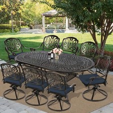 9-Piece Outdoor Patio Dining Table Chairs Set W/8 Cushioned Swivel Rocker Chairs