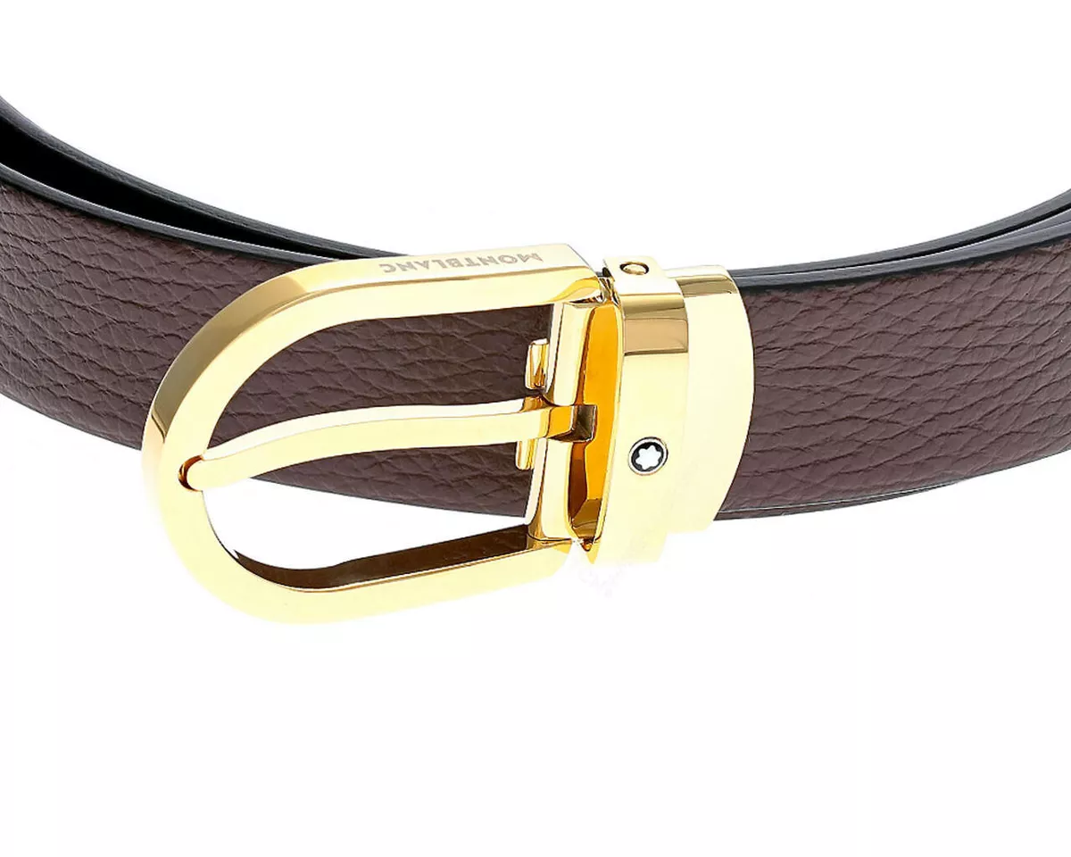 Horseshoe buckle blue 35 mm leather belt - Luxury Belts