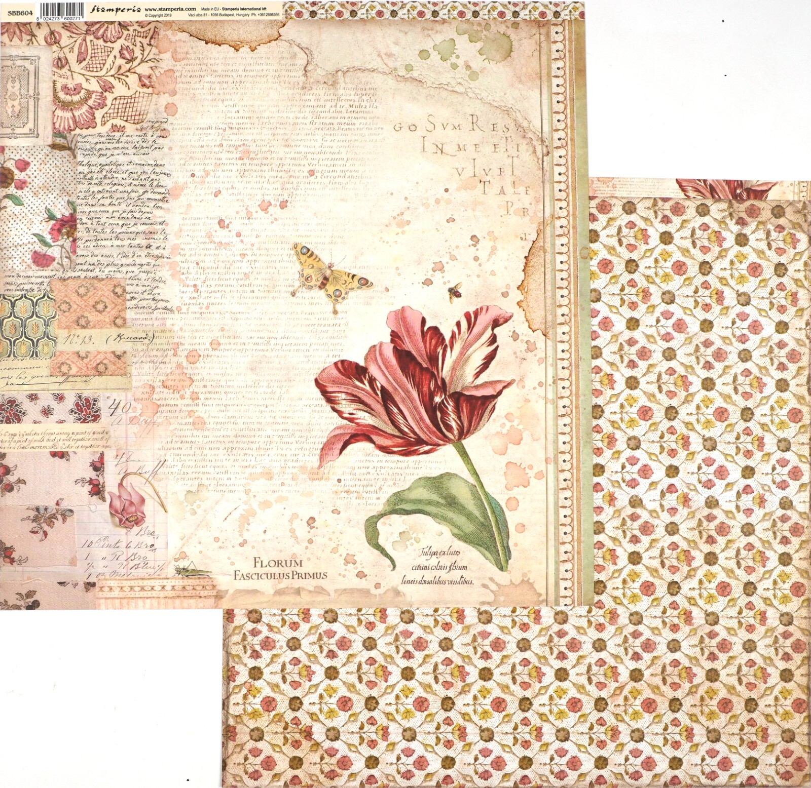 10 sheets Stamperia double sided 12x12 Scrapbook paper - Vintage Tulip Botanical