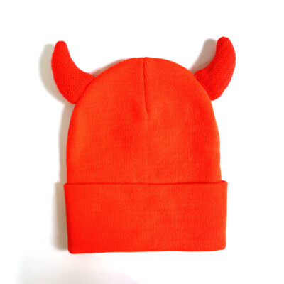 Kawaii Devil Horn Knit Beanie Hat for Women Men Girls Funny