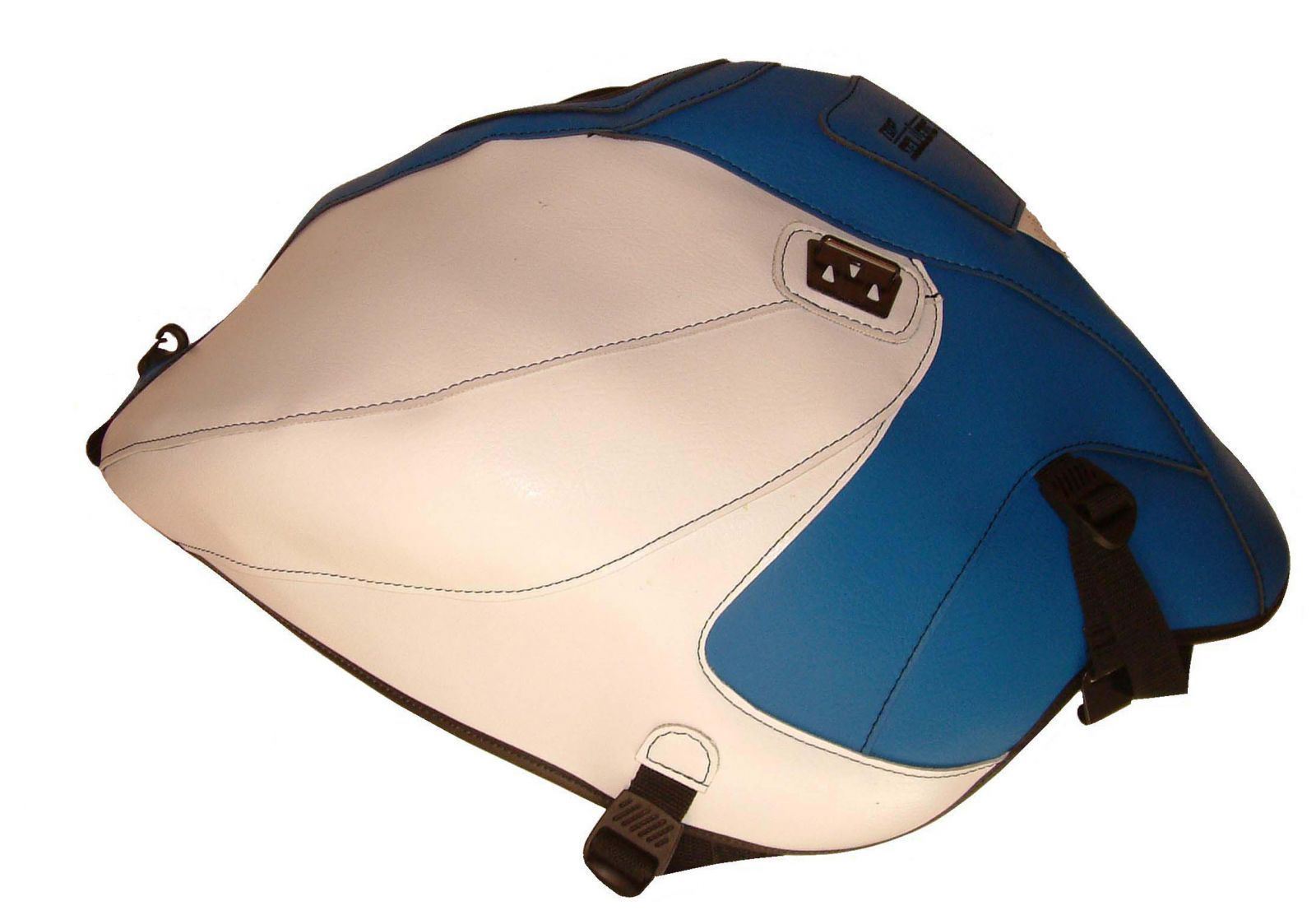 Cache réservoir Suzuki Gladius 650 blanc et bleu Top Sellerie pour moto de 2009