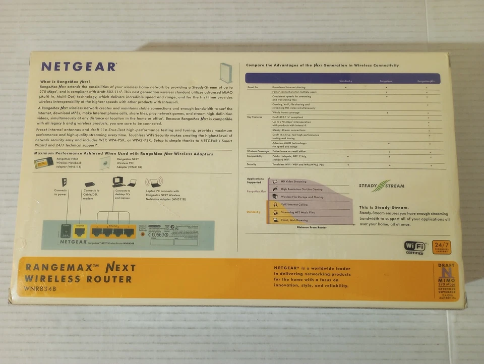 RangeMax Next Wireless Router WNR834B Draft N 270 Mbps Touchless WiFi Security - Image 3 of 4
