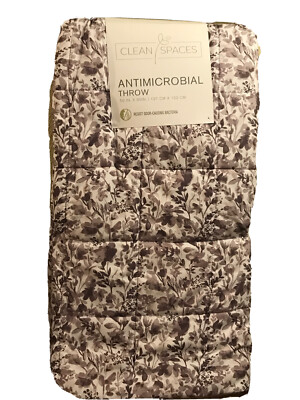 Clean Spaces Antimicrobial Throw 50 X60  Brown Floral NEW