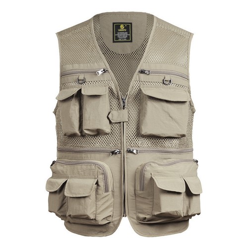 Gilet multi-poches - Khaki - Respirant - Randonnée - Escalade - Pêche Blanc - Prêt-à