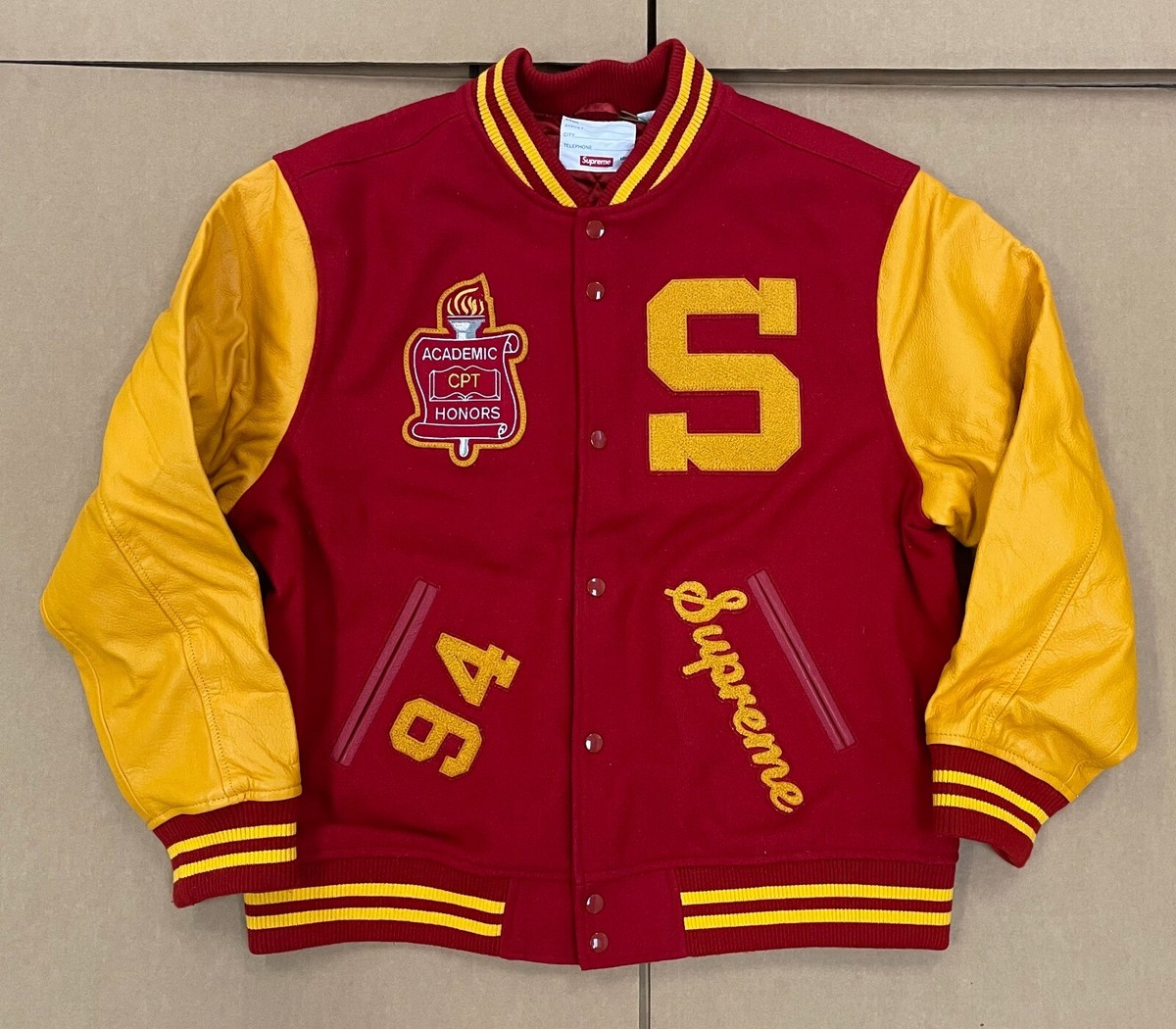 FW19 SUPREME TEAM VARSITY JACKET RED GOLD YELLOW SZ XL | eBay