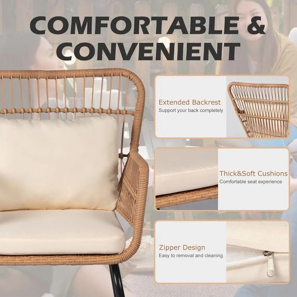 3 Piece Outdoor Wicker Furniture Bistro Set, Rattan Chairs For Outdoor